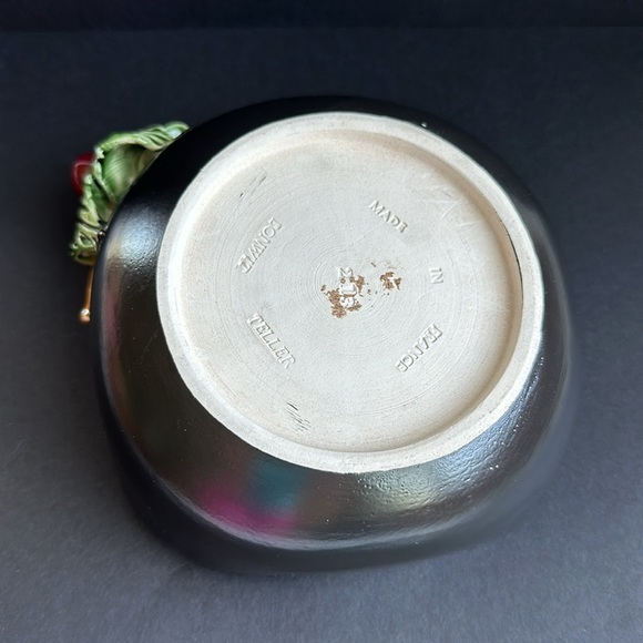 VTG Bonwit Teller French Art Pottery Green Glazed Square Bowl w Applied Cherries - Picture 6 of 13